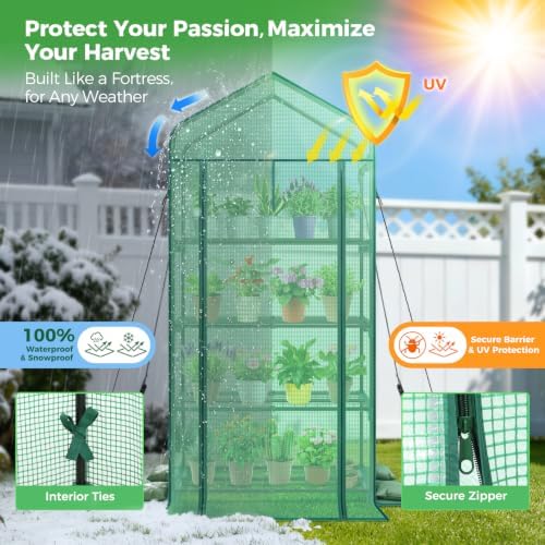 Mini Greenhouse with Screen Roof, Ohuhu Upgraded Portable 4 Tier Small Greenhouses for Outdoors Indoor with Reelable Door, Heavy Duty Plastic Green House for Outside Garden Patio Yard Porch Balcony - Image 6