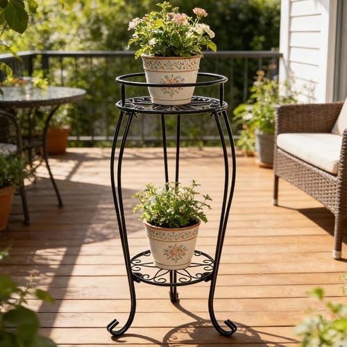 CASIMR 2-Pack Plant Stand, 2 Tier 26.8 inch Tall Metal Potted Holder Rack,Indoor Outdoor Multiple Flower Pot Shelf Rustproof Iron Garden Container for Garden Patio Living Room Corner Balcony, Black - Image 5