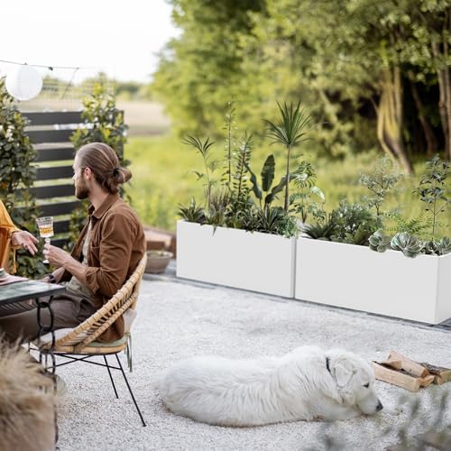 Metal Planter Box with 6 Drainage Hole 36x15x15 Inch, White - Image 2