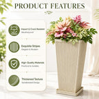 NicBex 24" Tall Planters for Outdoor Plants Set of 2 Square Fluted,Beige - Image 4