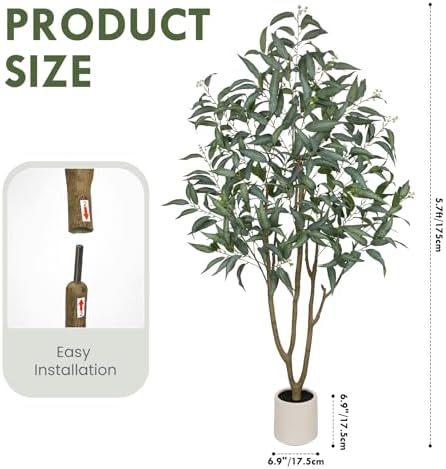 Eucalyptus Trees Artificial Indoor - 6FT Tall Faux Eucalyptus Plants in White Planter, Fake Plant Décor for Farmhouse Bedroom Office Room Hallway Decoration - Image 2