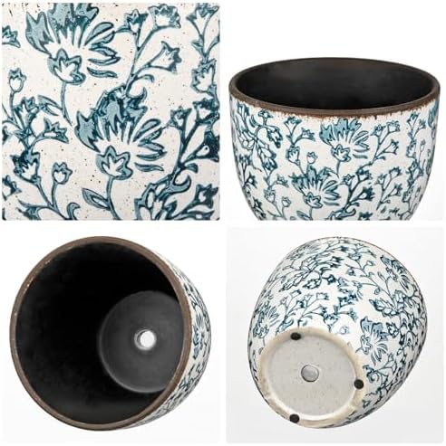 Vintage Flower Pot Blue and White Plant Pot Large Ceramic Planters for Indoor Plants Pots with Drainage Shabby Chic Planter Pots for Succulents Cactus Herb Snake Plants Outdoor Garden, 7.6/5.5 Inch - Image 6