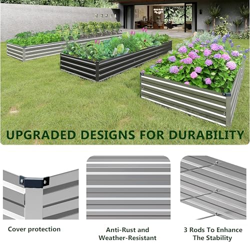 2PCS 7x3x1ft Galvanized Raised Garden Bed Kit,Metal Planter Box for Vegetables,Flowers,Herbs Durable Rust-Resistant Patio Gardening Beds,Silver - Image 6
