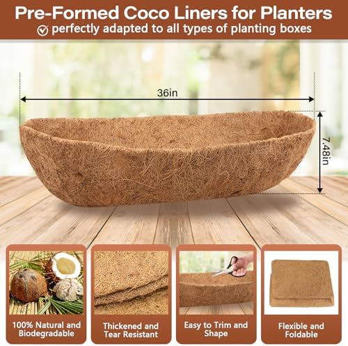 Legigo 4 Pack Trough Coco Liners for Planters- 36 Inch Window Box Liners - Image 2