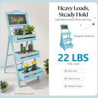 3-Tier Plant Stand, Wooden Plants Ladder Shelf Small Flower Pot Holder Display Storage Rack with Chalkboard for Garden Balcony Yard Florists (Blue) - Image 4