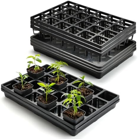 RooTrimmer 24 Cell Nursery Pots Trays (17"x11"x2") with Plastic Flat Seed Starter Trays, Durable Carrying Seedling Starter Tray, Reusable Planting Tray for Holding 2.7 inch Nursery Pots, 3 Sets Combo by RooTrimmer