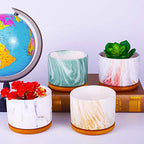 4 pcs 4 Inches Ceramic Marbleizing Style, Big Planters with Bamboo Trays (Colorful) - Image 6