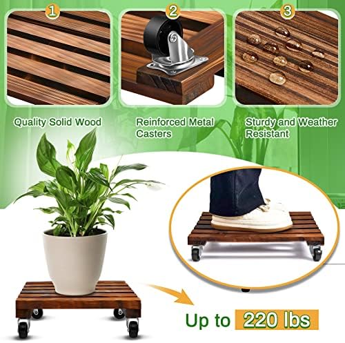 Taiyin 2 Pack 16 Inch Wooden Plant Stand with Lockable Wheels 220 Lbs Heavy Duty Plant Stand with Casters Strong Roller Dolly Base for Outdoor Indoor - Image 4