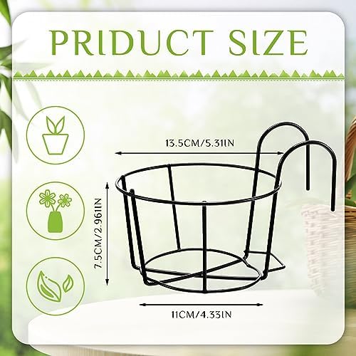 Wesiti 10 Pcs Round Hanging Railing Planters Outdoor Balcony Planters Metal Hanging Baskets Flower Pot Holder for Fence Indoor Porch Shelf Container(5.3 Inch,Black) - Image 2