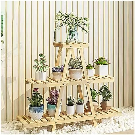 Atkits 3 Tier Ladder Shelf for Plants Bamboo Standing Shelf Plant Stand Indoor Ladder Style for Corner Balcony Window Patio Living Room,Primary,3 Tier by Unknown