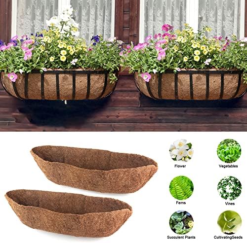 2 Pack Trough Coco Liner Fiber Replacement for Planters, 24/30/36/48 inch Half Moon Coconut Coir Planter for Window Box/Hanging Trough Planter, Garden Flower Vegetables Pot, Fence Flower Baskets - Image 3