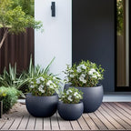 Kante Set of 3 Charcoal Concrete Bowl Planters 20" 15.7" 11.8" Dia - Image 6