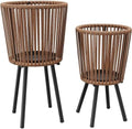Set of 2 PE Rattan Plant Stand, Flower Pot Holder Indoor & Outdoor by Mugovelo