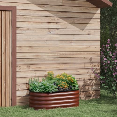 Brilluxa Galvanized Raised Garden Bed 3.4 x 2 x 1.4 ft Metal Planter Brown - Image 4