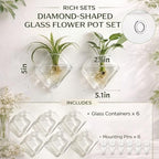 Yungyan 6 Pack Wall Mounted Glass Planter Borosilicate Glass Diamond Hanging Vase with Hidden Invisible Hook Hydroponic Plant Propagation Station Clear Wall Planter for Home Bathroom Office Decor - Image 2