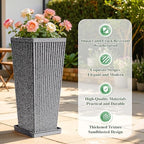 24" Tapered Tall Planters for Outdoor Plants with Tray&Shelf, Gray - Image 4