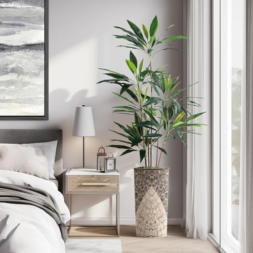 SIGNWIN Artificial Tree in Geometric Pattern Planter, Fake Dracaena Tree Silk Tree for Indoor and Outdoor Home Decoration - 66" Overall Tall (Plant Pot Plus Tree) - Image 5