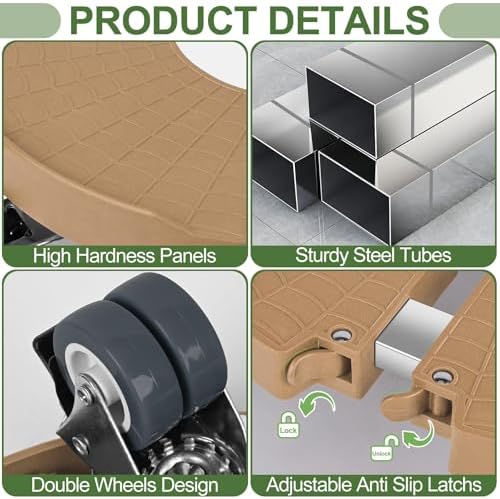 ToLanbbt 4 Pack Plant Caddy Stands with 360° Wheels Adjustable 15-22 in Rolling Stands Heavy Duty Large Plant Carts Dolly with Casters 440lbs Capacity for Large Planter, Garden Pot, Flower Pot, Khaki - Image 3