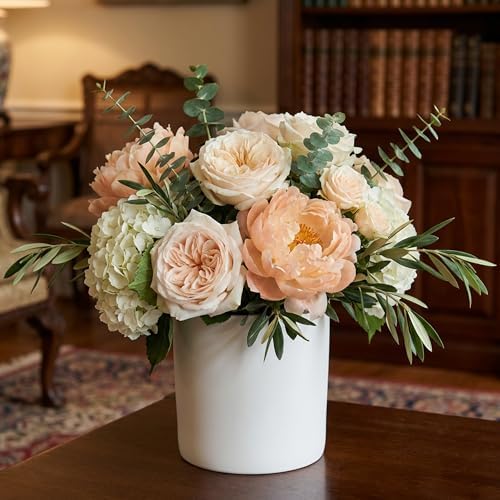 WGVI White Ceramic Cylinder Vase Width 7" Height 6.75", Flower Arrangements, Candle Holder, Terrarium Planter Pot, Storage Container Organizer, Pen Brush Holder, 6 Pieces - Image 7