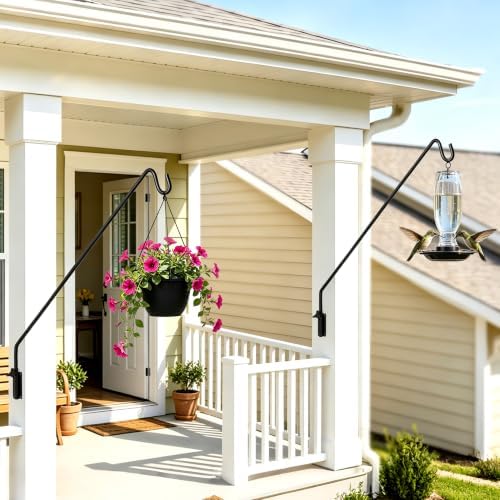 MIXXIDEA 2 Packs Heavy Duty Extended Reach Wall Mounted Deck Hook Wall Pole, Wall Bracket Direction and Length Adjustable Plant Bracket for Bird Feeders, Planters, Suet Baskets, Lanterns, Wind Chimes - Image 2