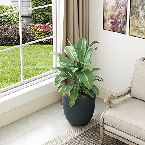Kante 18 Inch Dia Round Concrete Planter, Indoor Outdoor Large Plant Pot with Drainage Hole and Rubber Plug for Home Patio Garden, Dark Gray - Image 2