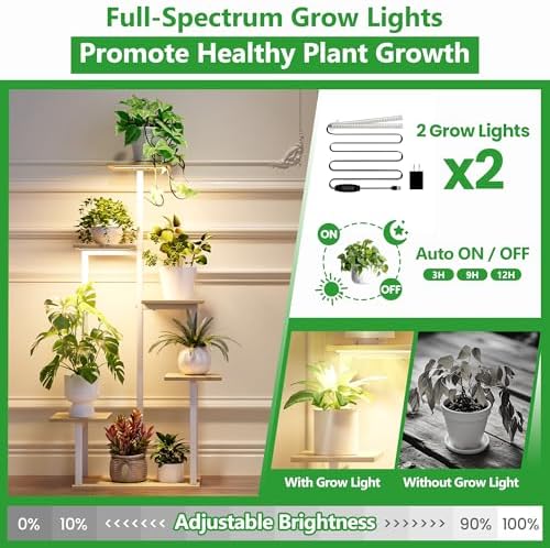Plant Stand Indoor with Grow Lights - Tiered Corner Shelf Small Metal Lighted Flower Rack Multiple - Image 3