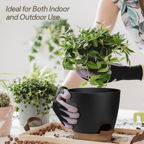 Black Self Watering Pots 20 Pack, Indoor and Outdoor Plant Pots with Wick Rope & Drainage Holes, Easy Watering Lip, Lightweight Plastic Self Watering Planter for Succulents, Houseplants, and Herbs - Image 5