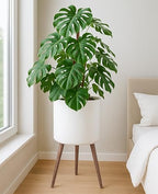 D'vine Dev 16 Inch Planter Pot with Wood Stand, White, 88-O-E-1 - Image 5