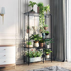 Xiofio Plant Stands for for Indoor Outdoor, Heavy Duty Metal Plant Stand,large Plant Shelf,Adjustable Plant Shelves With Hanging Rod for Living Room,Balcony,Garden,Black - Image 2