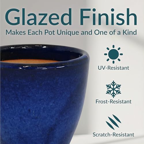 Sunnydaze 8 in. Outdoor Glazed Ceramic Plant Pot - Imperial Blue - Set of 2 - Image 4