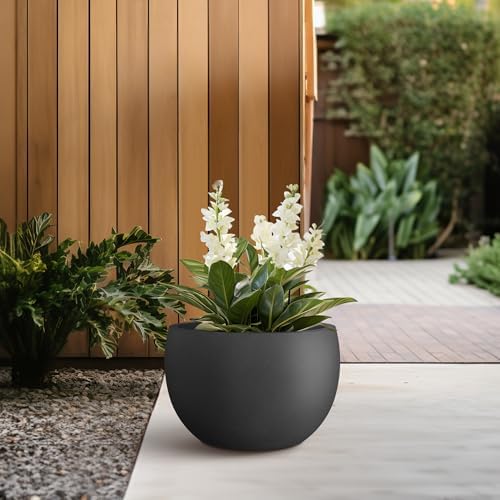 Kante Small Round Bowl Black Concrete Planter 11.8" Dia, Outdoor - Image 5
