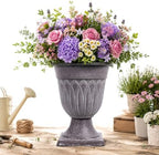15" Resin Urn Planter, 2 Pack Classic Round Flower Pot, Detachable Base - Image 7