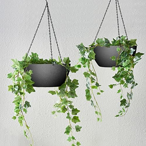 WOUSIWER 13 inch 2Pack Large Hanging Planters for Outdoor Indoor Plants with Drainage Holes and Chain, Round Hanging Flower Pots for Garden Home Porch Decor, Black - Image 3