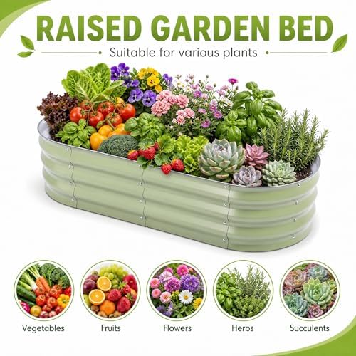 Galvanized Raised Garden Bed, Outdoor Metal Oval Planter Box for Vegetables Flowers Herb & Fruit Easy Assembly Patio Kit for Gardening Plants Green 4x2x1ft 2pcs - Image 4