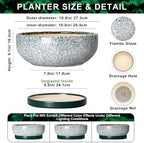 Bonsai Pots Ceramic, 10 Inch Succulent Pots with Tray, Texture Green - Image 2