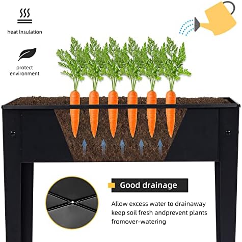Raised Garden Bed, Elevated Planter Black Metal Plant Box with Legs Standing Garden Stand Drainage Holes Black(24" L x 11" W x 18" H) - Image 3