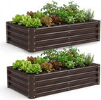 2 Pack Galvanized Raised Garden Bed Kit, Large Rectangular Metal Oval Raised Garden Beds, Outdoor Deep Root Box Planter for Gardening, Vegetables, Flowers, Herbs (4x2x1FT, Brown) by Unknown