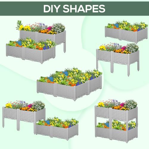 Outsunny 4 Piece Raised Garden Bed with Legs Planter Box Raised Bed, Gray - Image 4