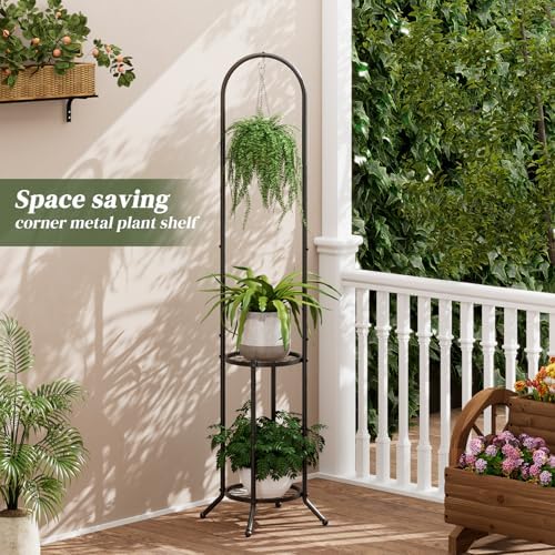2 Tiers Hanging Metal Plant Stand Space Saving Corner Plant Holder - Image 5
