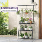 Metal Plant Stand Indoor Outdoor, 3 Tier Tall Corner Plant Shelf, Hanging Flower Ladder for Living Room, Balcony, Garden, Patio (Black) - Image 4