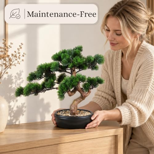 Artificial Bonsai Tree 16" Tall with Realistic Wood and Ceramic Pot, Fake Plants for Home, Bedroom and Office Desk, Japanese Decor - Image 5