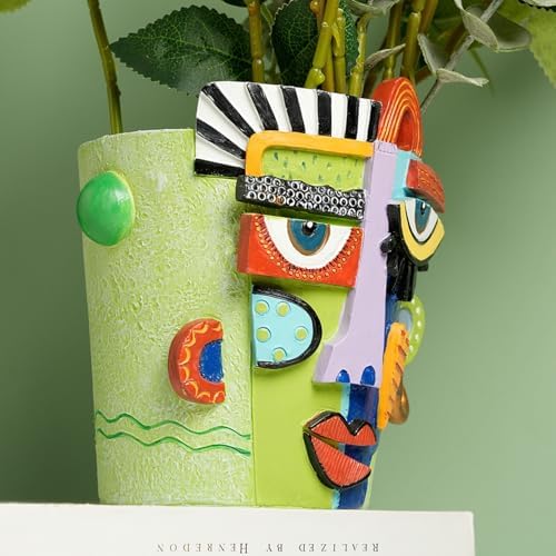 Mint Green Picasso Abstract Face Planter Pot, Flower Pot for Plants - Image 3