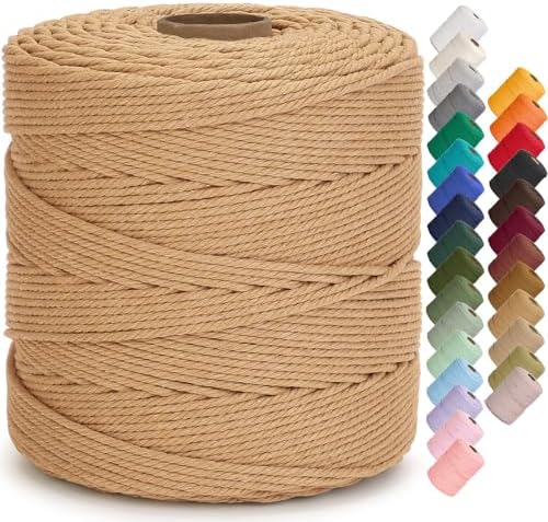 Aelfon Macrame Cord 4mm x 547yards, Soft Colored Macrame Rope, Natural Cotton Cord for Plant Hangers, Wall Hanger, Decorative Projects(Latte) by Unknown