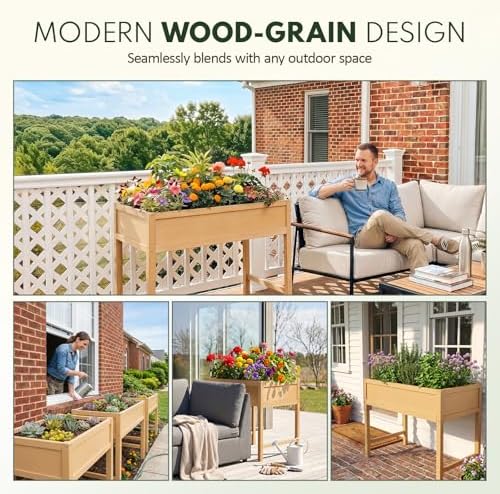 PASAMIC Elevated Planter Box 38×24×28 Inch, HIPS Raised Plant Bed with Support Legs, Heavy Duty 180 lbs Load Bearing, Large Reinforced Planter for Vegetables, Ideal for Yard, Balcony, Oak - Image 6