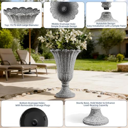 24" Tall Urn Planters for Outdoor Plants, Urns and Pedestal, Gray - Image 3