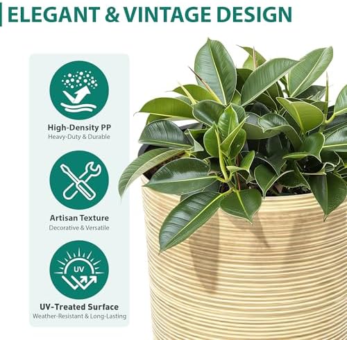 24" Large Outdoor Planters for Plants, Cream Beige Tall Flower Pots - Image 6