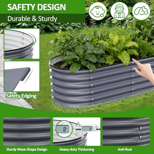 Gruper Raised Garden Bed, 8×2×1.4 ft Tall Oval Large Metal Planter - Image 4