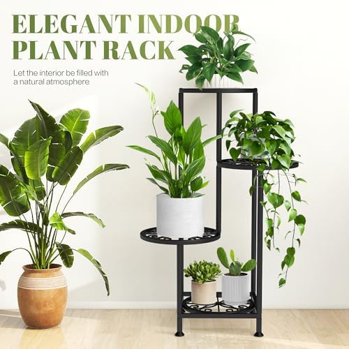 4 Tier Plant Stand Indoor Outdoor, Metal Shelf Holder Corner Black - Image 5