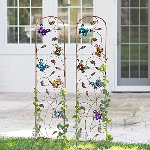 LEWIS&WAYNE 2 Pack Metal Garden Trellis with Colorful Butterfly 60 Inch High Outdoor Decoration Arched Fence Trellis for Climbing Plants for Patio, Lawn, Yard, Backyard, Wall Brackets - Image 6