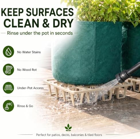 Plant Riser – Pot Spacer for Grow Bags, Planters & Containers – UV-Resistant Drainage Tray for Airflow, Root Health & Cleaner Surfaces (Standard White, 5 Pack) - Image 5